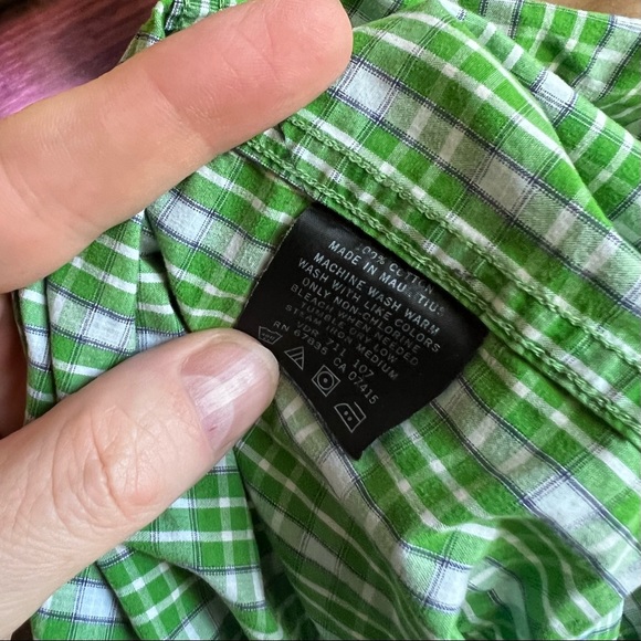 Bright Green & White Plaid Nautica Button-Down Short Sleeve - Picture 5 of 5